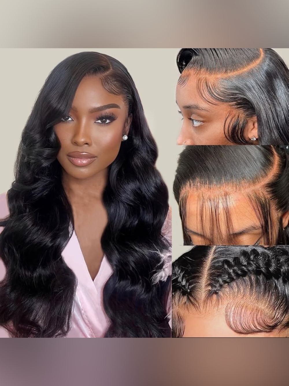 HUMAN HAIR Luxury Natural Black Body Wave Wig - Sleek Natural Finish